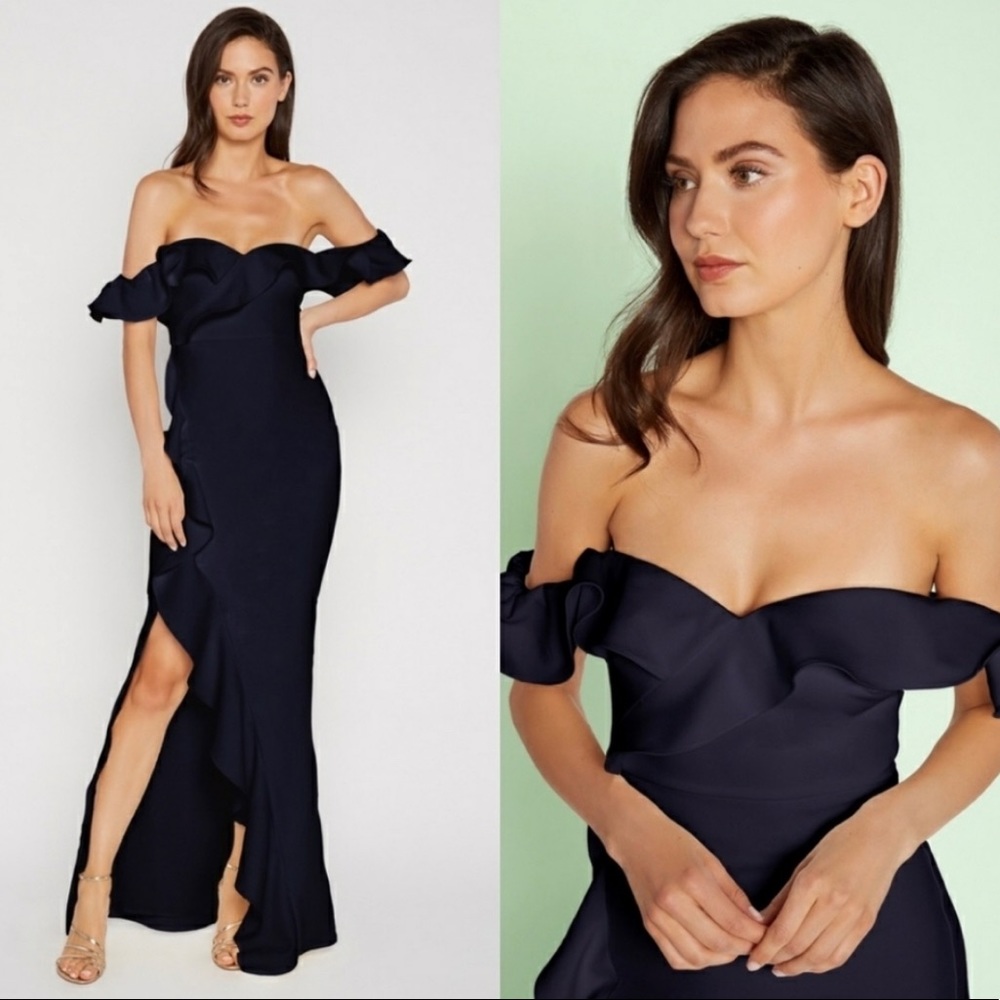 Likely | Off Shoulder Navy Gown
